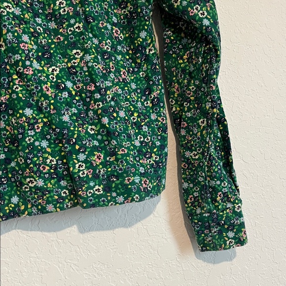 Zara Floral Print Cropped Polo Shirt Collared Long Sleeve Green - Picture 3 of 5